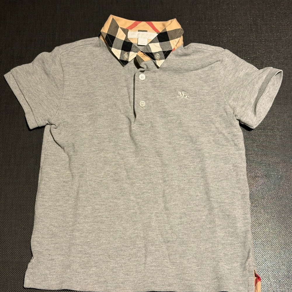 Burberry Gray Polo with Check Collar